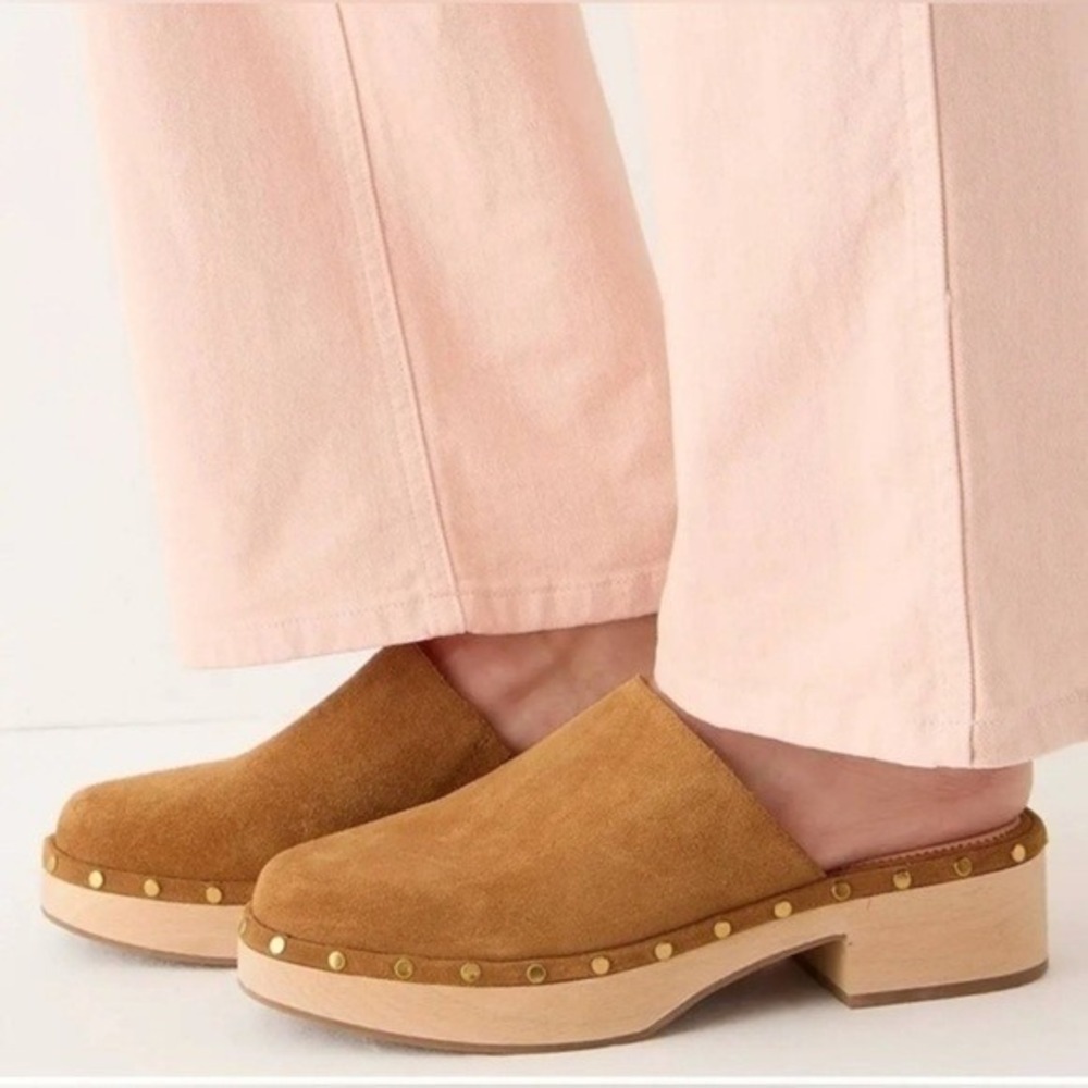 J. Crew Women's Dakota Pecan Suede Clogs Wood Bottom Slip on Size 7 - Picture 1 of 10